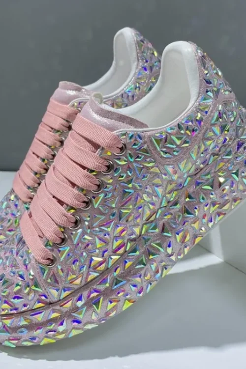 2023 Autumn Spring Leather Women Shoes New Style Fashion Platform Shoes Ins Platforms Sneakers Tide Shine Bling Rhinestone Shoes