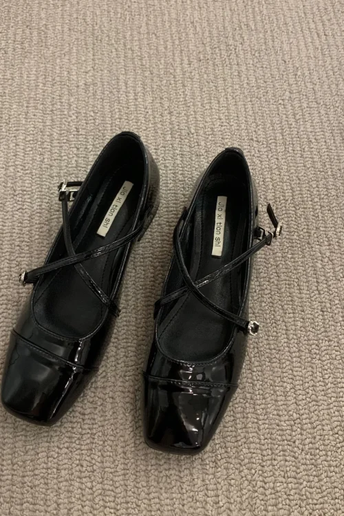 Thick Low Heels Women Pumps Cross Silver Mary Jane Square Toe Single Shoe Women’s 2023 New Spring Solid Casual Buckle Loafers